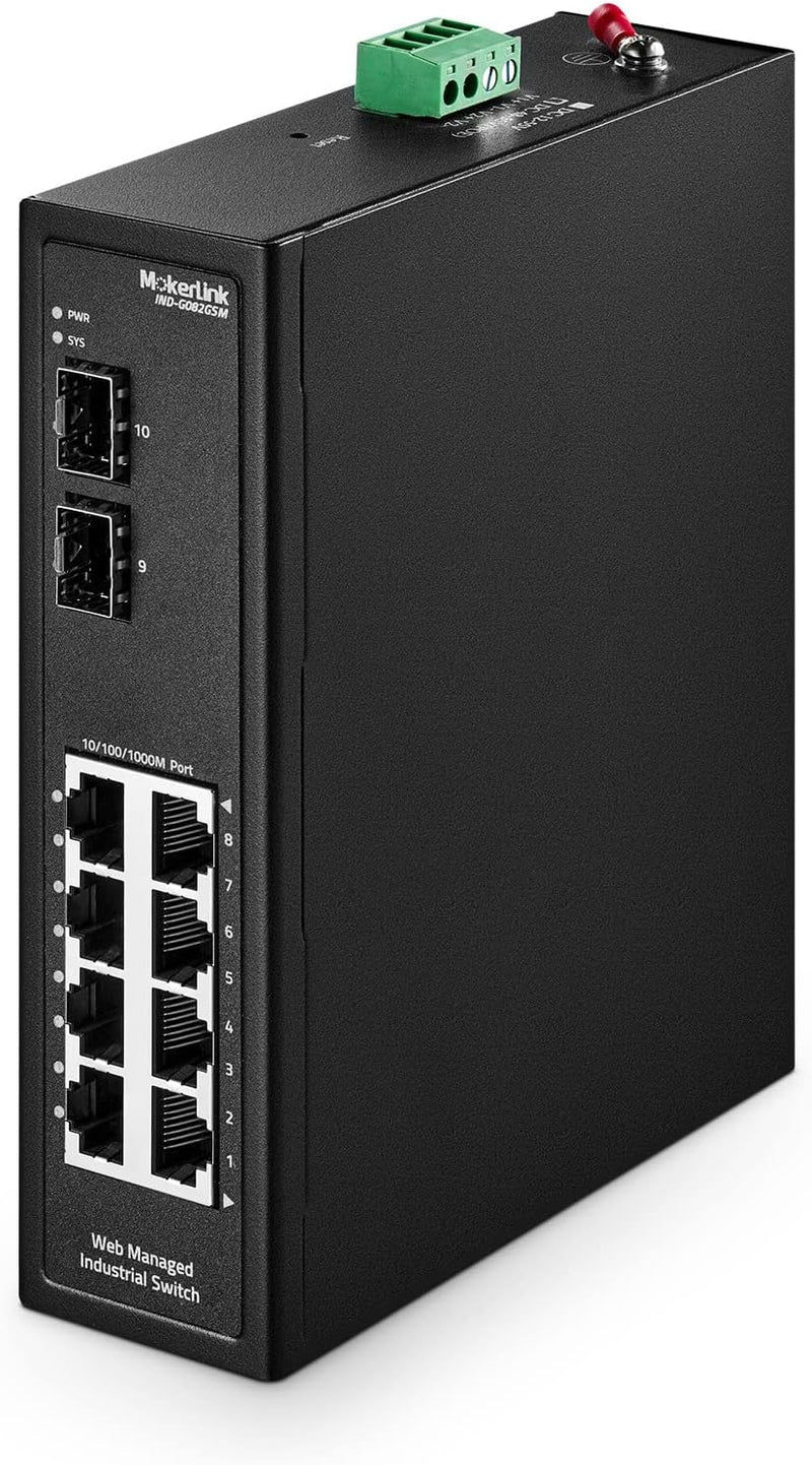 MokerLink 8 Port Gigabit Managed Industrial DIN-Rail Ethernet Switch with 2 SFP Ports, 20Gbps Switch