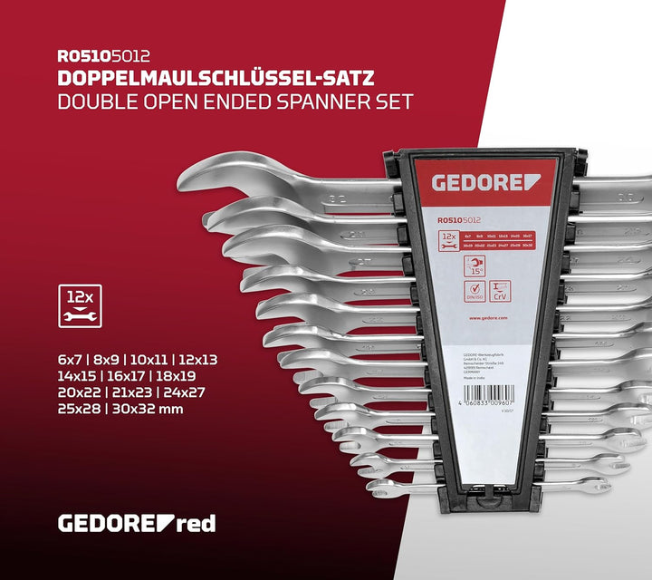 GEDORE red Doppelmaulschlüssel Satz, Set 12-teilig, SW 6-32 mm, metrisch, lang, Schraubenschlüssel S