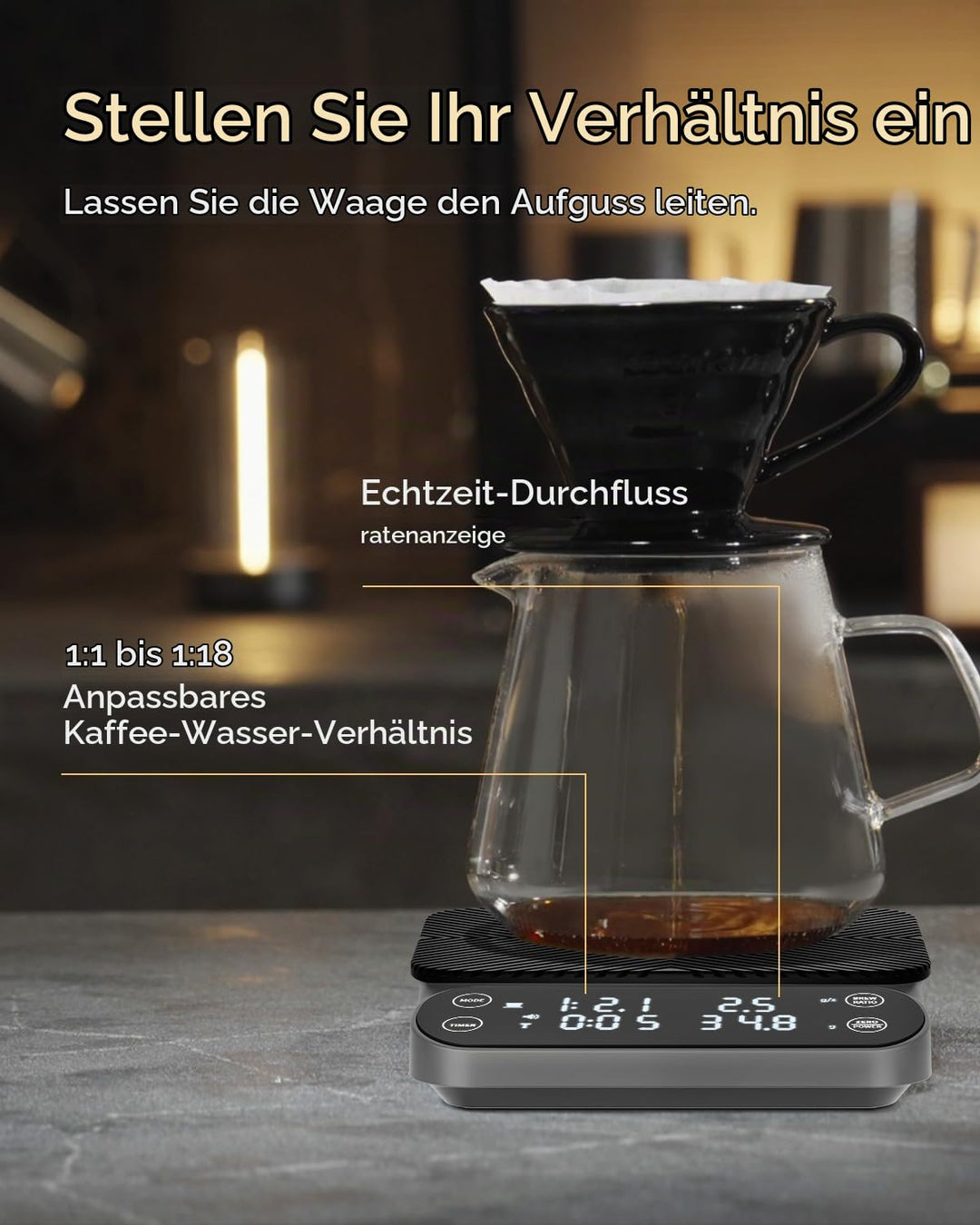 Maestri House S3 Kaffeewaage mit Timer, 3kg/0,1g Wiederaufladbar Digitale Espresso Waage, 3 Brühmodi