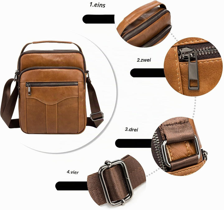 MANNUOSI Herren Schultertaschen business Freizeit Henkeltaschen echtleder vintage Handtaschen Einhei