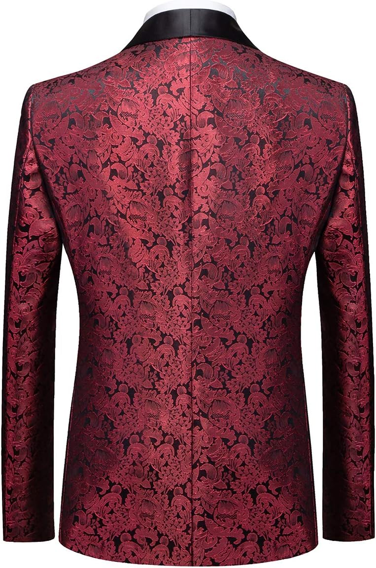Sliktaa Anzug Herren 3-Teillig mit Schalkragen Muster Hochzeit Formell Business Smoking Jacke Weste