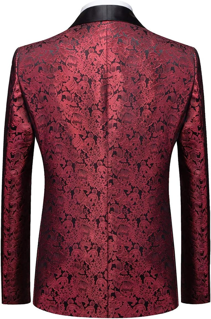 Sliktaa Anzug Herren 3-Teillig mit Schalkragen Muster Hochzeit Formell Business Smoking Jacke Weste