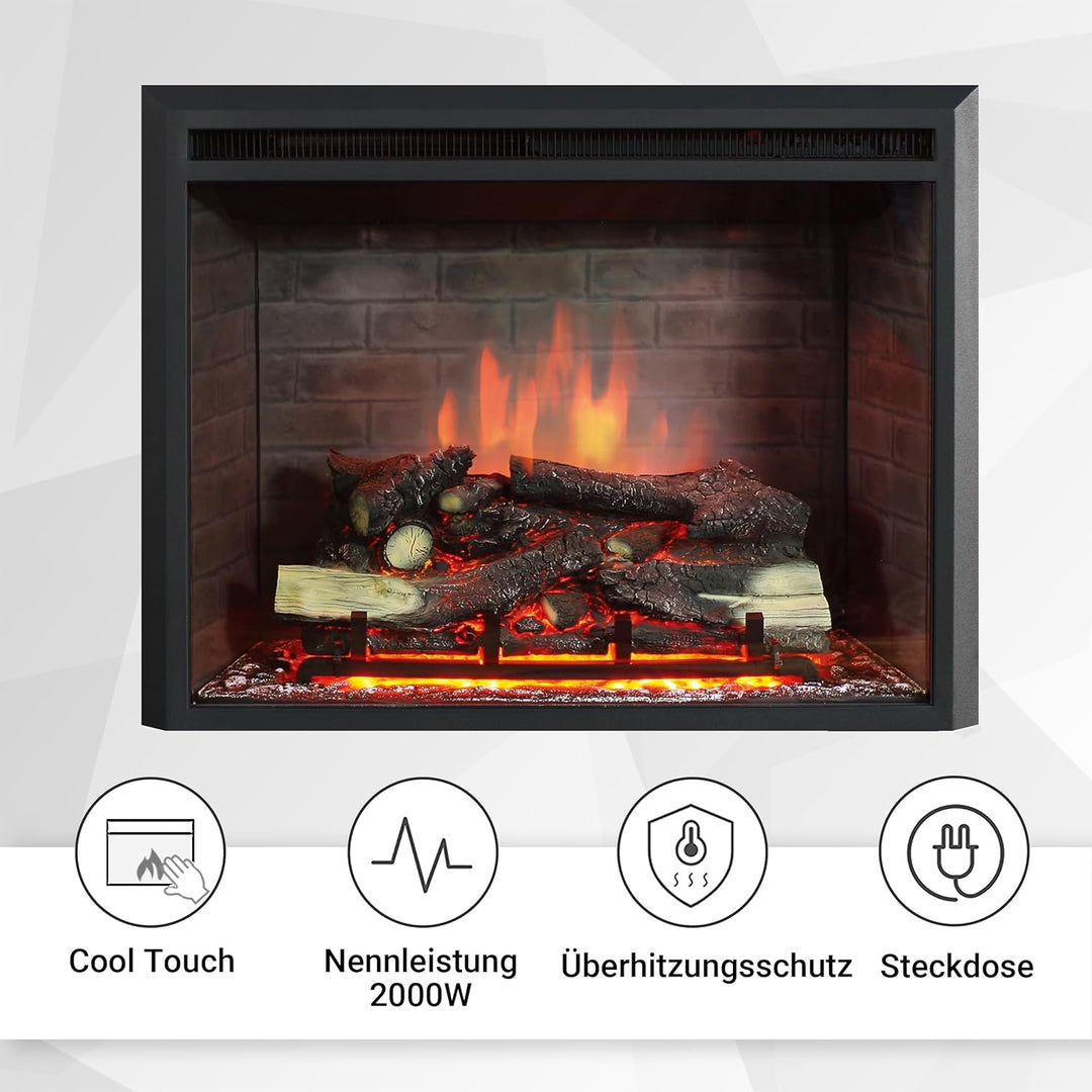 RICHEN Calida 30'' Elektrokamin - Elektrischer Einbaukamin mit Heizung 1000/2000 W, realistischer 3D