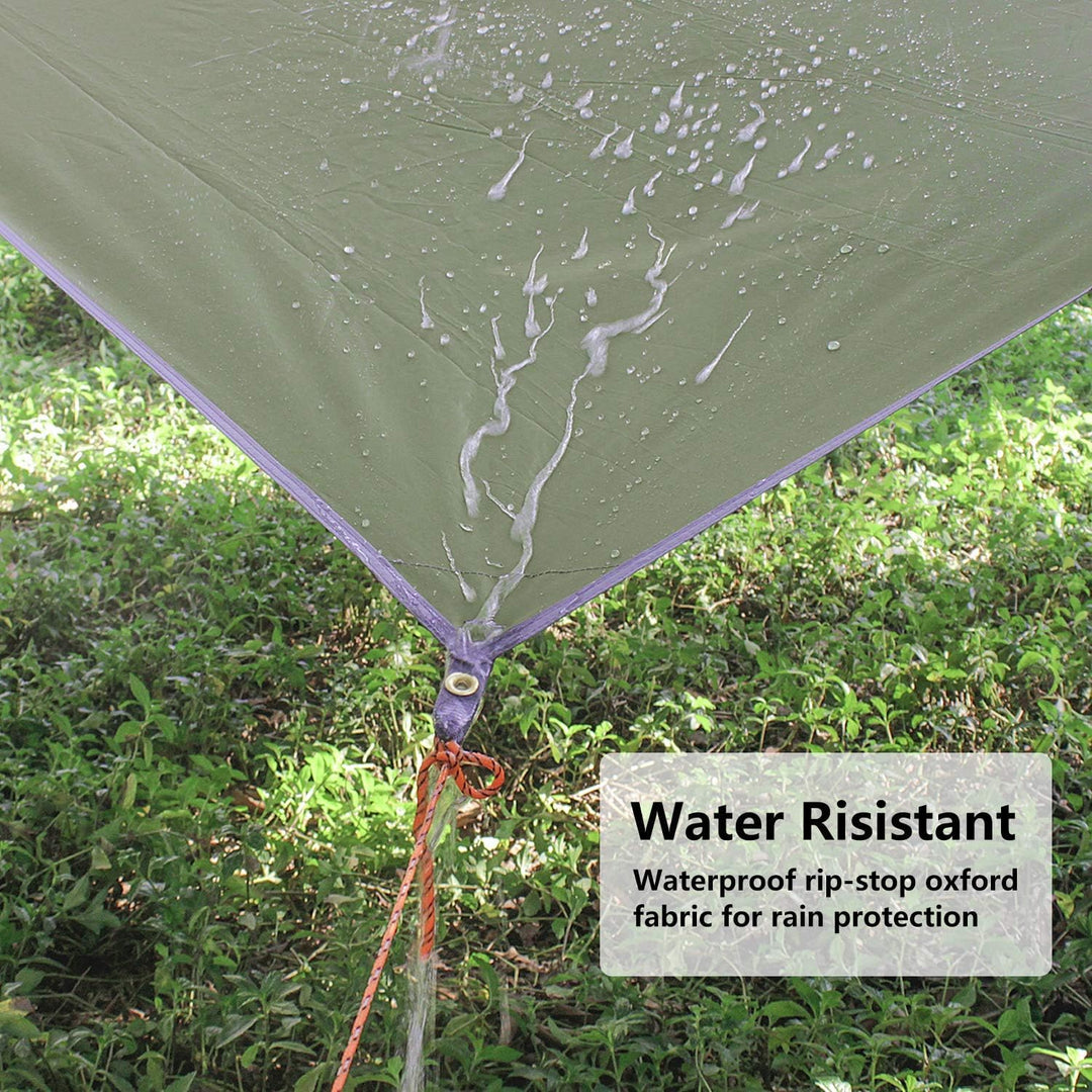Unigear Tarp 3x3 3x4 3x5 4x4 wasserdicht, Zeltplane für Hängematte mit Ösen + 6/8 Erdnägel + 6/8 Sei