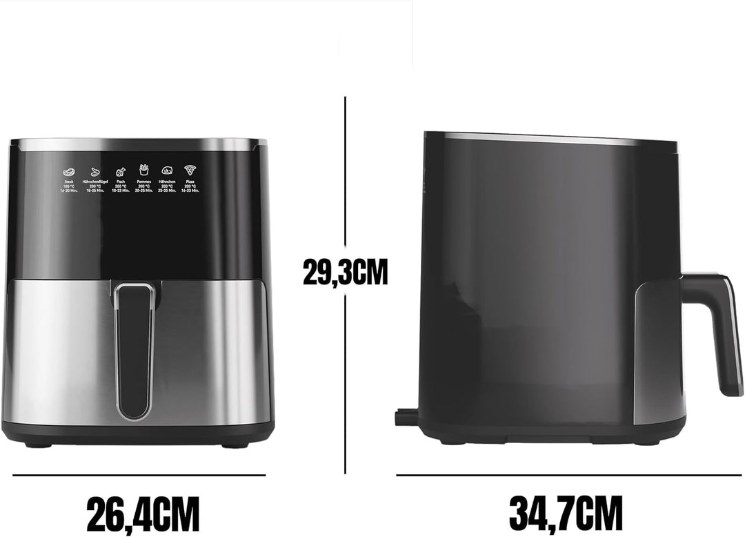 HEINRICHS Heissluftfritteuse, 5 Liter XL Air Fryer, 12in1 Heissluftfritteuse, LED-Display mit Sensor