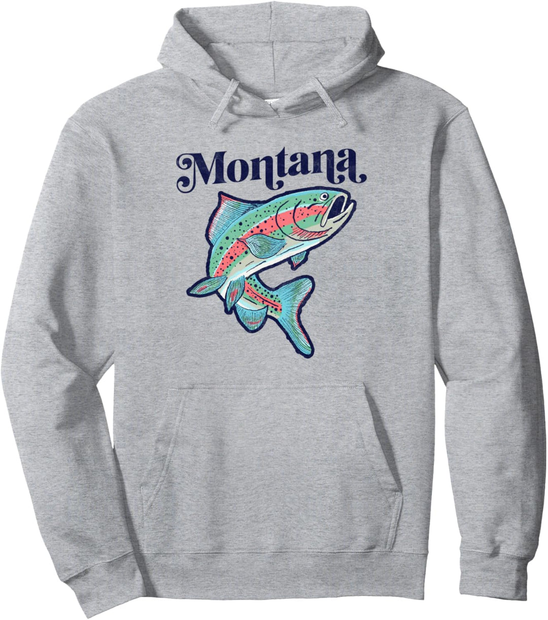 Montana Rainbow Trout Fishing Vintage Retro Graphic Pullover Hoodie