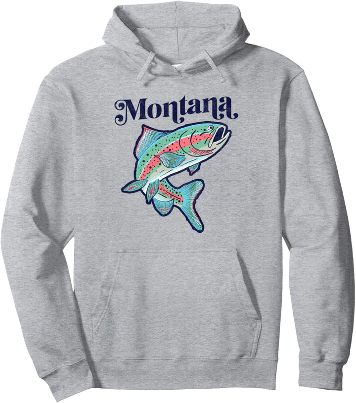 Montana Rainbow Trout Fishing Vintage Retro Graphic Pullover Hoodie