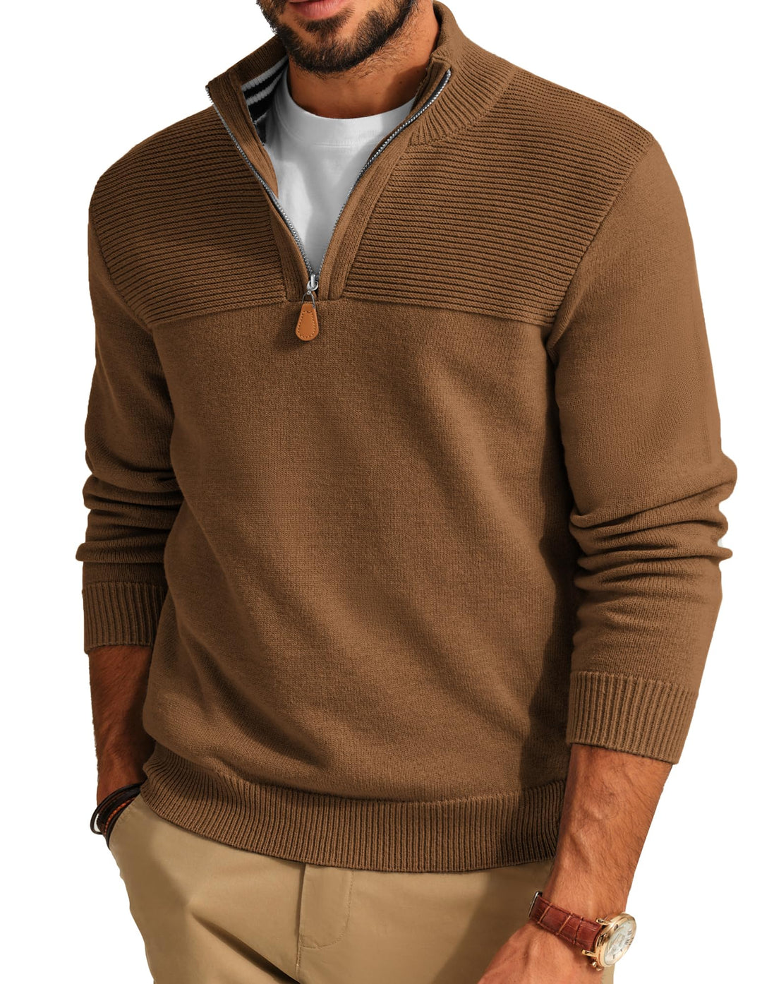 PaulJones Troyer Pullover Herren Strickpullover mit Reissverschluss und Stehkragen Arbeitspullover M