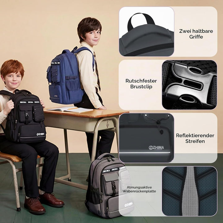 Amythe Schulrucksack Jungen Teenager, Rucksack Schule Gymnasium Oberstufe Schulranzen mit Reflektore