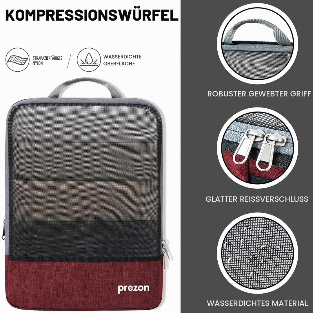 Prezon Komprimierbaren Packwürfeln mit Reiseschuhtasche und Wäschesack, Erweiterbarer Koffer-Organiz