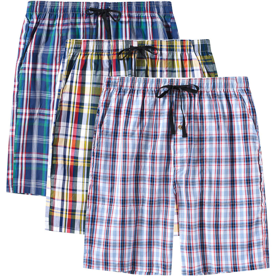MoFiz Herren Kurze Pyjamahose Baumwolle Schlafshorts Karierte Schlafanzughose Freizeithose Karo Loun