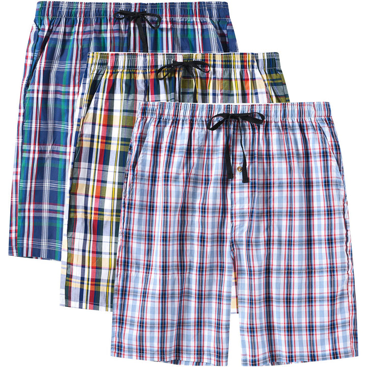 MoFiz Herren Kurze Pyjamahose Baumwolle Schlafshorts Karierte Schlafanzughose Freizeithose Karo Loun