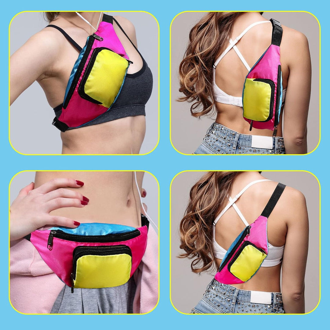 4 Stück Retro 80er Gürteltasche 2 Taschen Neon Kleine Hüfttaschen Joggen Kostüm