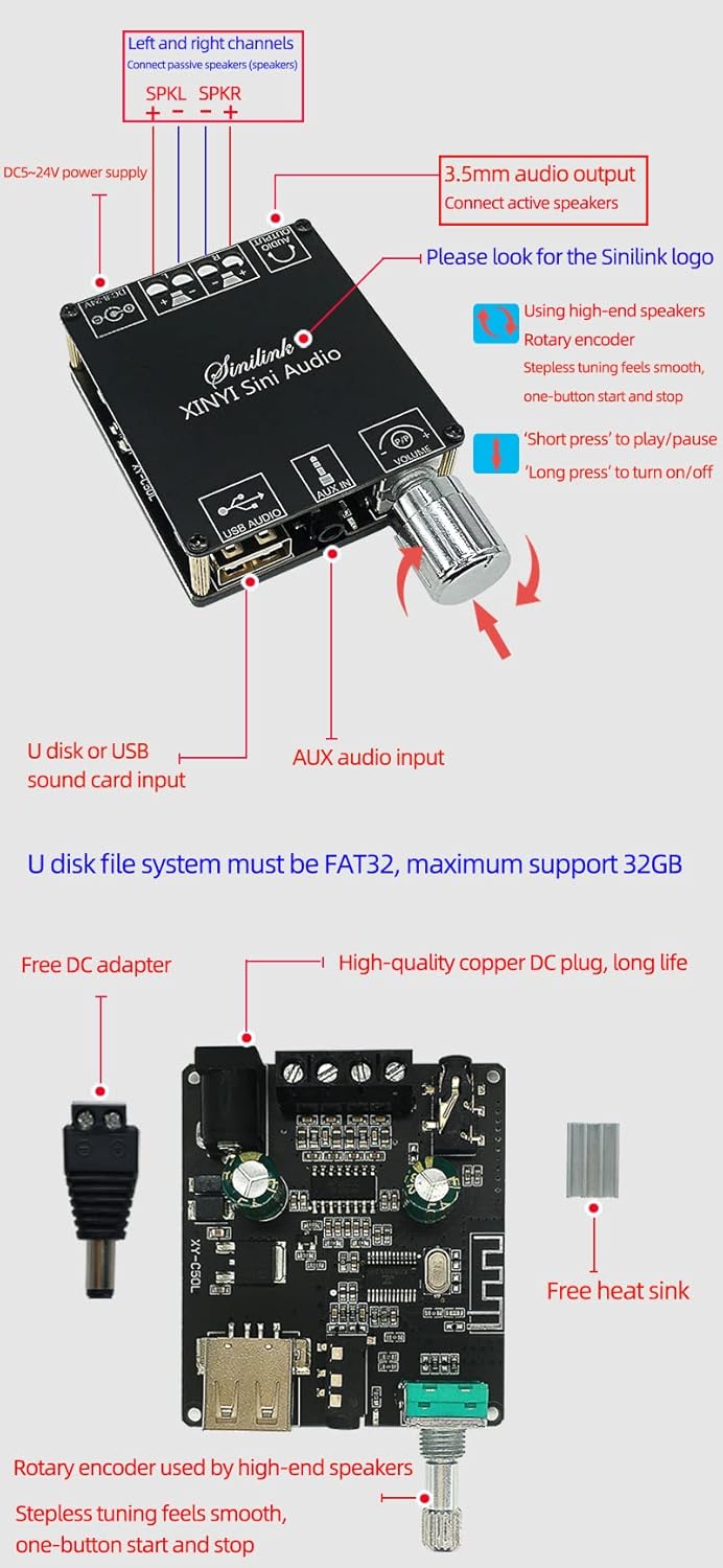 50 W + 50 W Bluetooth 5.0-Verst?rkerplatine 50 W Audio-Verst?rkerplatine Zweikanal-DC5-24 V für kabe