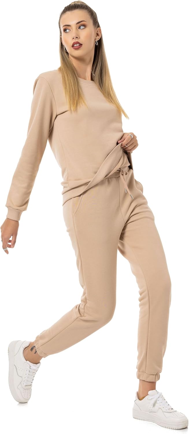 Red Bridge Damen Freizeitanzug Jogginganzug Hose Sweatshirt Premium Basic XS Beige, XS Beige