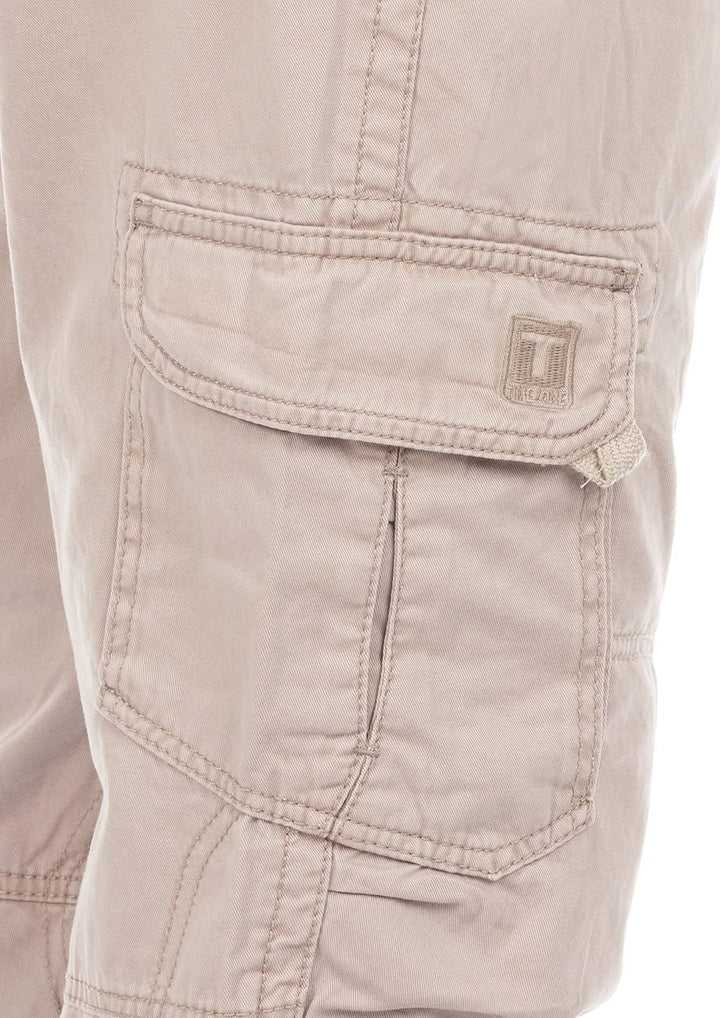 Timezone Cargohose Herren mit Gürtel BenitoTZ Loose Fit Cargo Hose Taschen Baumwolle Beige Grau Khak
