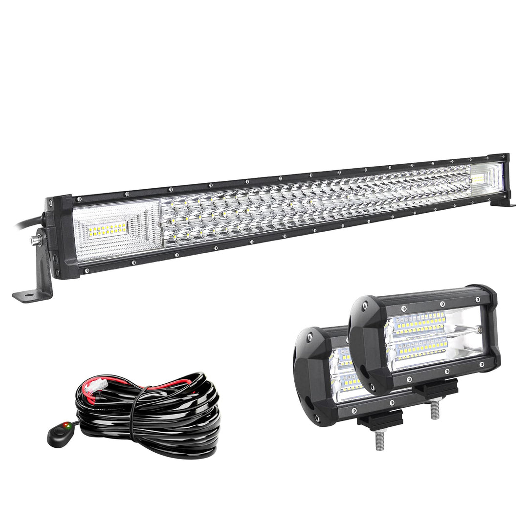 Willpower 32 Zoll 81CM 405W Led Arbeitsscheinwerfer Bar + 5 Zoll 13CM Led Scheinwerfer + Kabelbaum 1