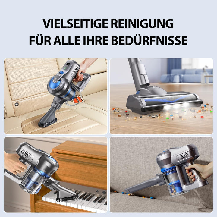 Greenote Akku Staubsauger,Bis zu 30 Min Laufzeit Staubsauger Kabellos, Stielstaubsauger mit LED, Akk