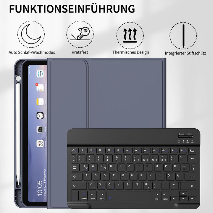 Hülle mit Tastatur für iPad A16 11 Generation 2025/10 Generation 2022 (11/10.9 Zoll), Flexibles TPU