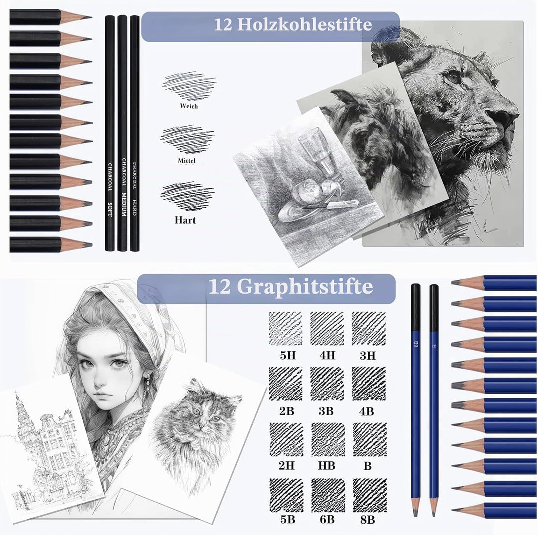71 Stück Zeichenset, Malutensilien für Erwachsene, Künstler und Anfänger, Zeichenstifte Set mit Skiz