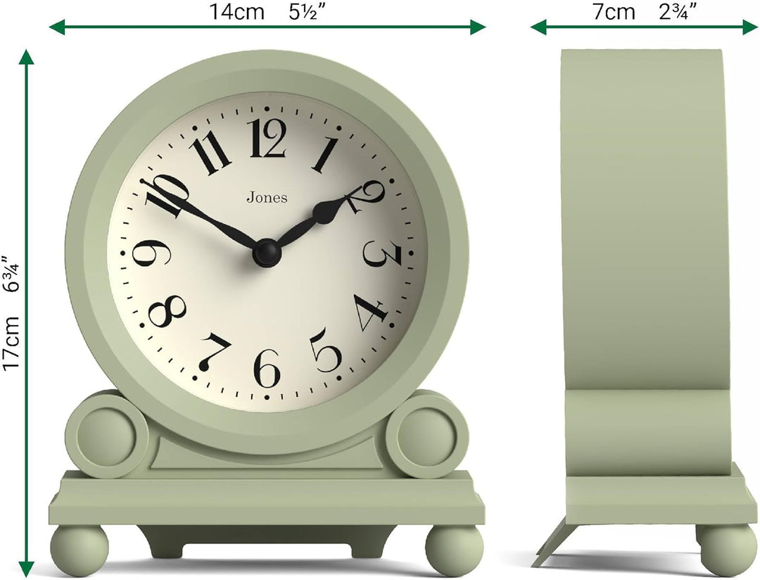 JONES CLOCKS® Maida Vale kaminuhr | Kleine traditionelle schreibtischuhr | Salbeigrün | Hübsch und c