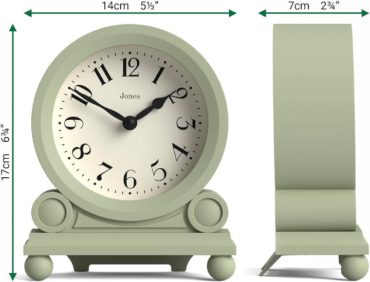 JONES CLOCKS® Maida Vale kaminuhr | Kleine traditionelle schreibtischuhr | Salbeigrün | Hübsch und c