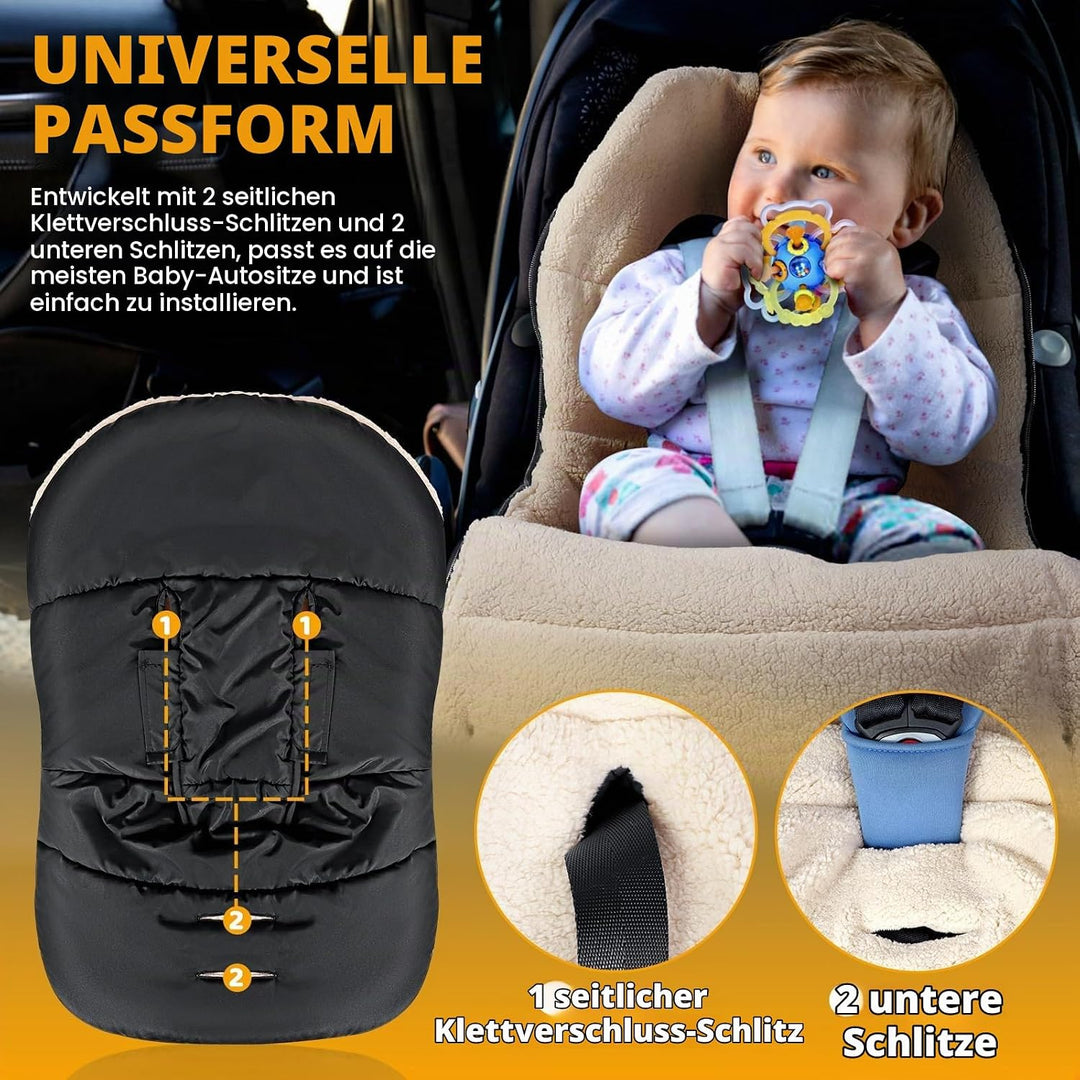 Orzbow Fusssack Babyschale Winter mit Lammfellimitat, Schwarz | Einstellbar Babyschale Decke für Bab