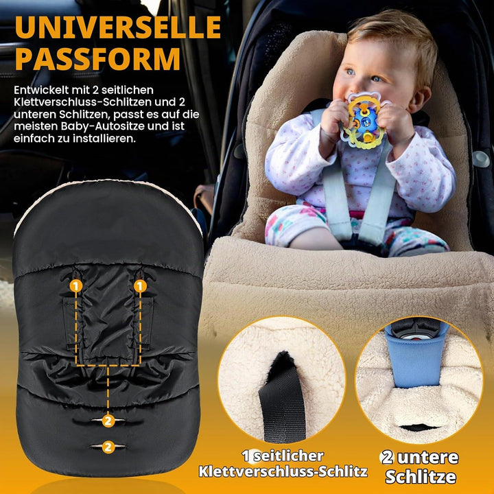 Orzbow Fusssack Babyschale Winter mit Lammfellimitat, Schwarz | Einstellbar Babyschale Decke für Bab