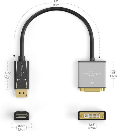 KabelDirekt - DisplayPort DP auf DVI Adapter - 0,15m - (maximale Auflösung 4K/30Hz) & Dual Link DVI,