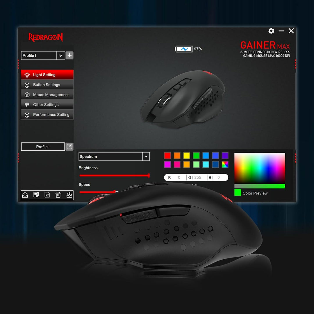 Redragon M656 MAX 3-Modi Gaming Maus, 10000 DPI wiederaufladbare Gaming Maus mit 5 DPI-Stufen, 7 Mak