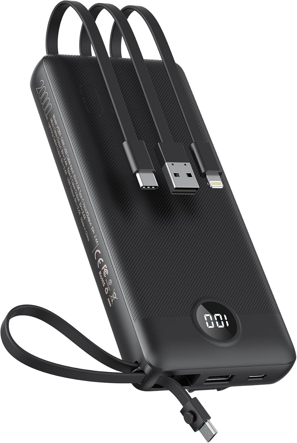 Powerbank 20000mAh Power Bank mit Kabel VEEKTOMX Powerbank USB C Tragbares Ladegerät 5 Ausgängen LED