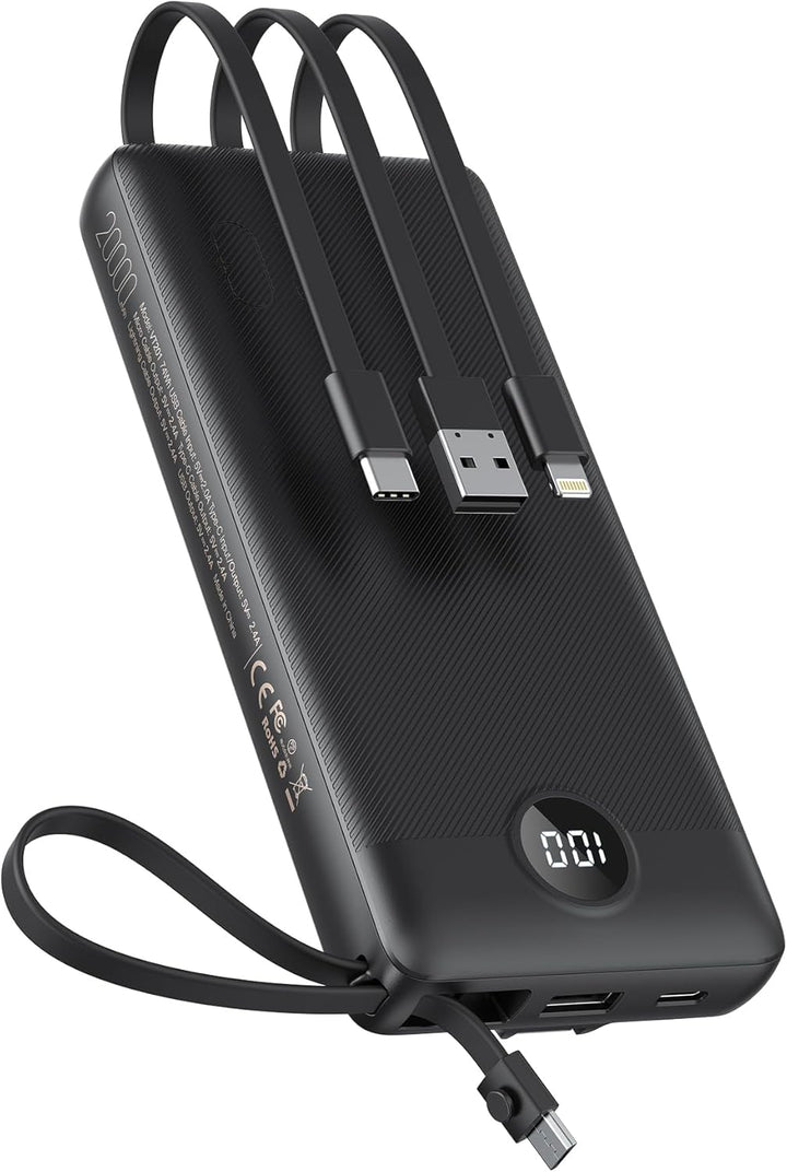 Powerbank 20000mAh Power Bank mit Kabel VEEKTOMX Powerbank USB C Tragbares Ladegerät 5 Ausgängen LED