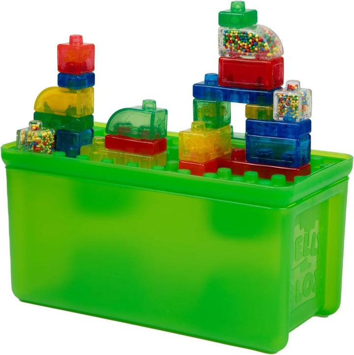 Jelly Blox Stash & Stack (2-in1 Aufbewahrungskoffer), Bauspielzeug ab 2 Jahren, mit 30 Sensorische B