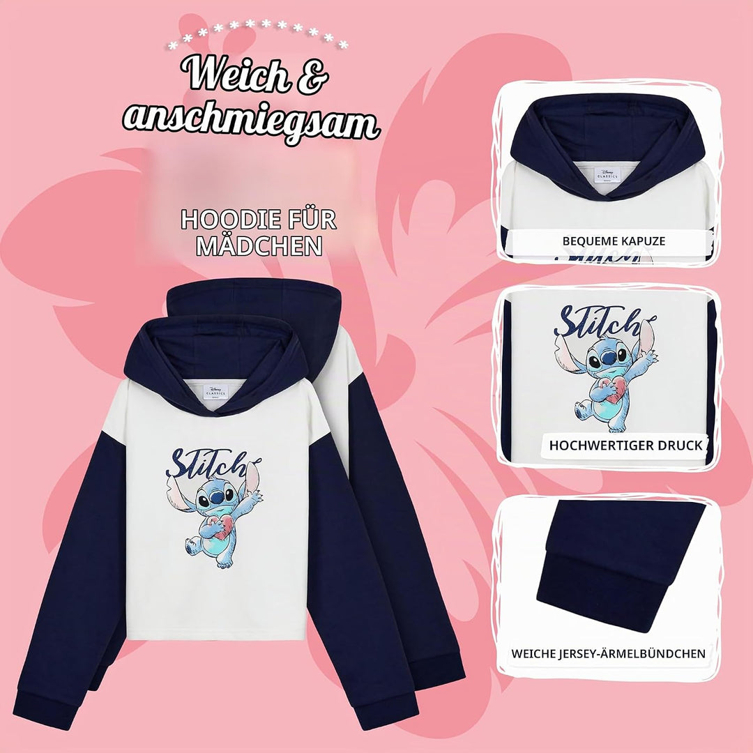 Disney Stitch Kapuzenpullover Mädchen Cropped Hoodie Kinder Teenager 7-14 Jahre - Hoodie Mädchen Ges
