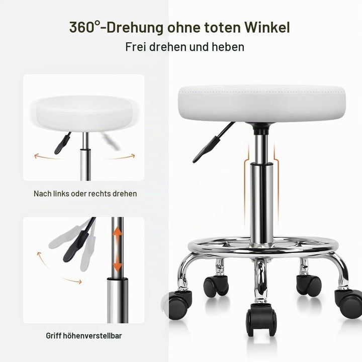 KKTONER Rollhocker höhenverstellbar drehbar Barhocker Arbeitshocker aus Kunstleder Bürohocker Weiss,