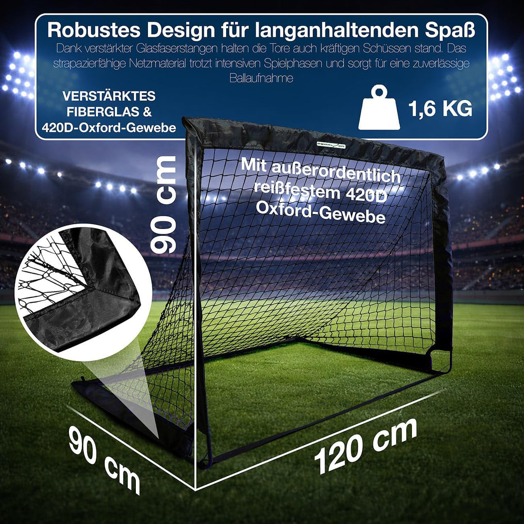 PEARL Sports Kinderfussballtor: 2er-Set Faltbare Kinder-Pop-up-Fussballtore, Outdoor, mit Tragetasch