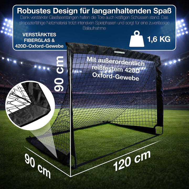 PEARL Sports Kinderfussballtor: 2er-Set Faltbare Kinder-Pop-up-Fussballtore, Outdoor, mit Tragetasch