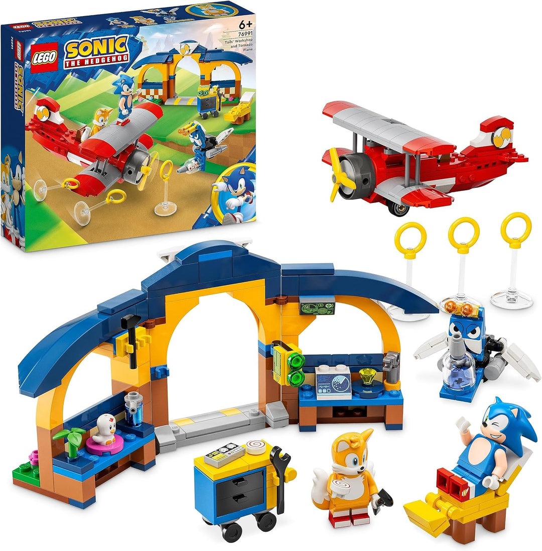 LEGO 76991 Sonic The Hedgehog Tails‘ Tornadoflieger mit Werkstatt Set, Baubares Spiel mit Flugzeug-S