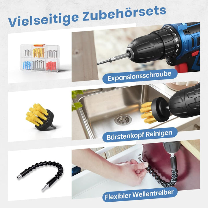 Akkuschrauber 20V, Akku Bohrschrauber Set, Akkubohrer mit 2000mAh Akkus und 75 Stück Zubehör, 42Nm D