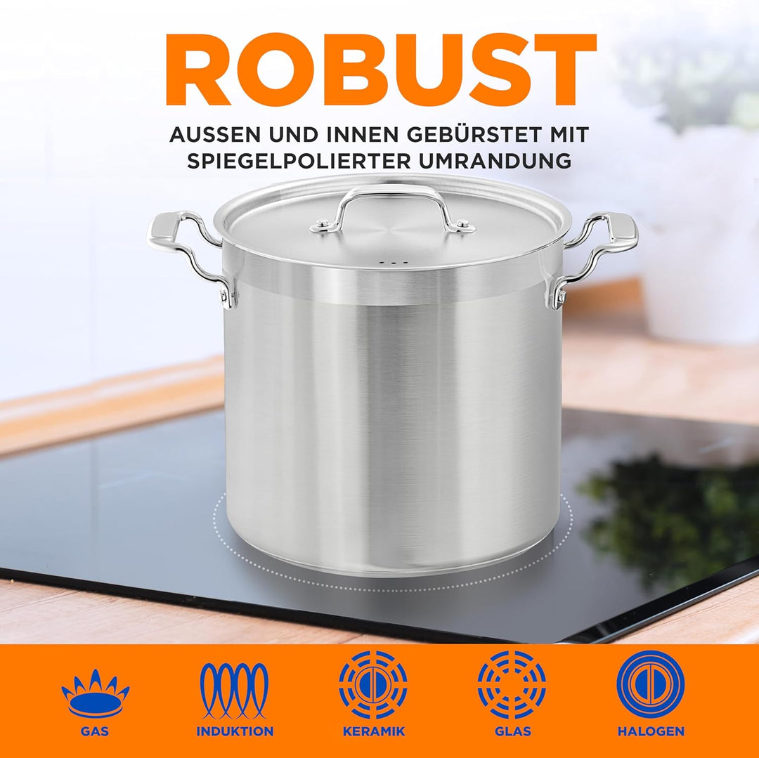 NutriChef Edelstahl Kochtopf 19L Induktion – Suppentopf mit Deckel, Profiqualität für Gastronomie &