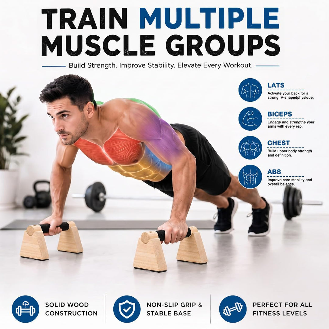 2 Stück Holz Liegestützgriffe,Calisthenics Equipment Parallettes mit Anti-Rutsch Griffband, Push Up