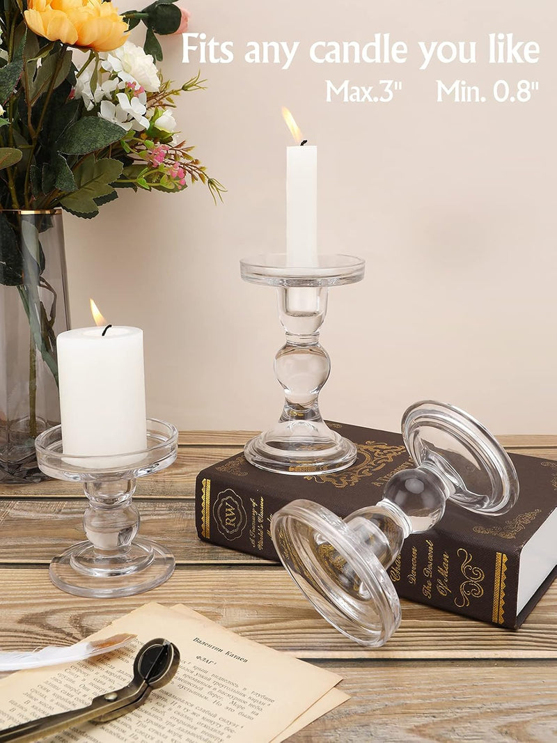 Lewondr Glas Kerzenhalter, 3 Stücke Kristallklar Kerzenständer in Unterschiedlicher Grösse, Elegant