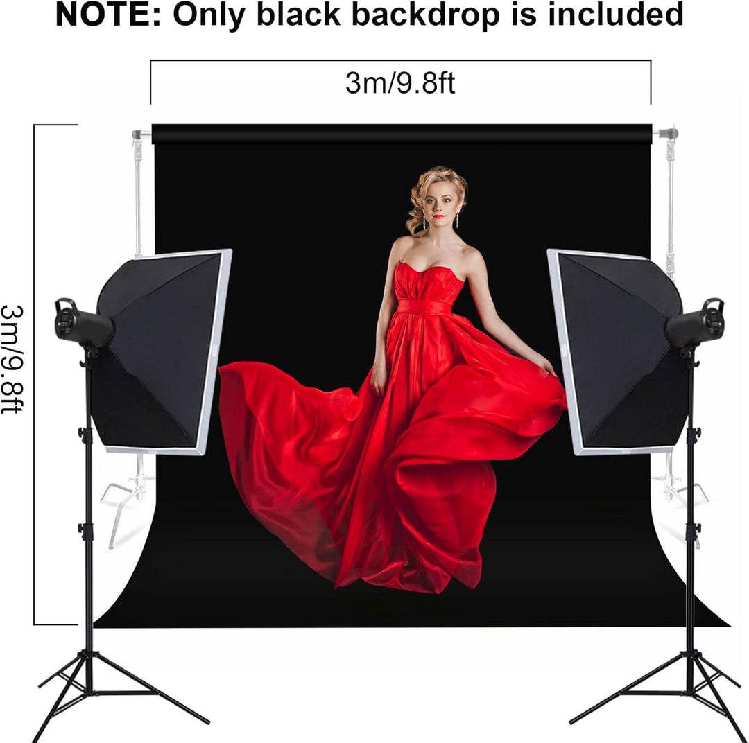 Fotohintergrund, 3x3m/9.8x9.8ft Schwarzer Stoff, Orthland Hintergrund Fotografie mit 4 Leimzwinge, F