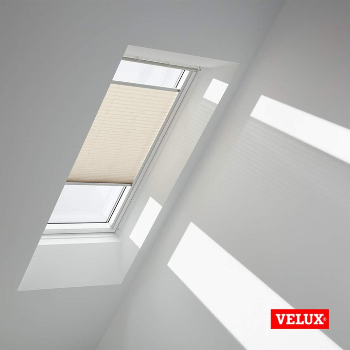 VELUX Original Dachfenster Plissee für M06, Hellbeige, mit Grauer Führungsschiene
