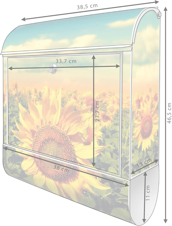 banjado® Design Briefkasten mit Motiv Sonnenblumen 39x47x14cm &amp; 2 Schlüssel - Briefkasten Stahl weis
