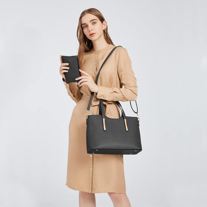 Miss Lulu Henkeltasche Damen Tasche 2 tIg. Shopper Reise Schultertasche,Grau, Grau