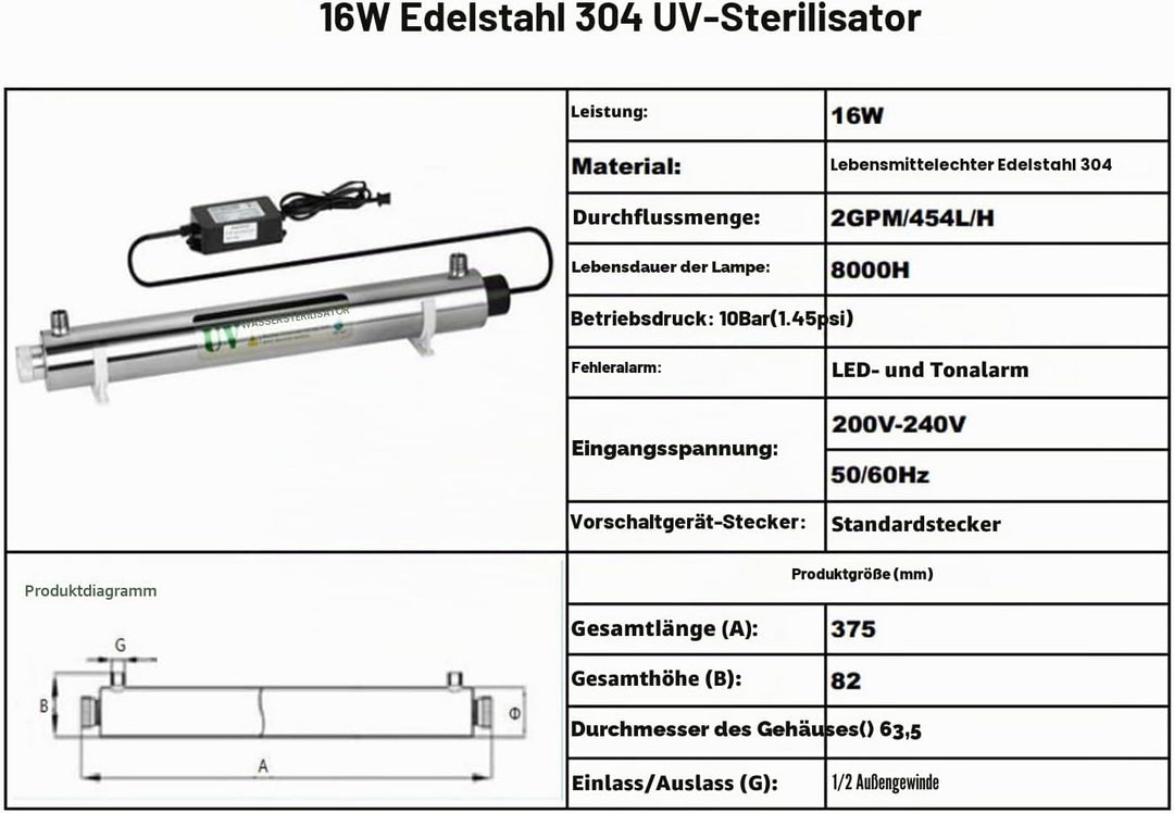 Realgoal 16W UV Wasserreiniger 2 GPM UV Wasserfilter, zusatzliche 1 Lampe hinzufugen 16w-einheit Zus