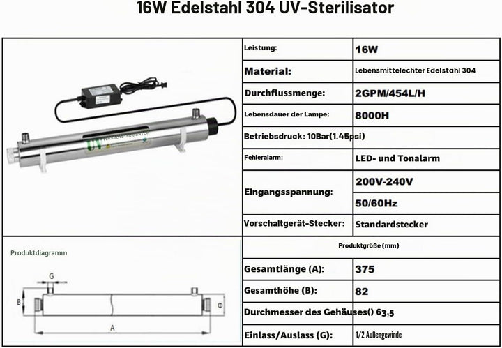 Realgoal 16W UV Wasserreiniger 2 GPM UV Wasserfilter, zusatzliche 1 Lampe hinzufugen 16w-einheit Zus