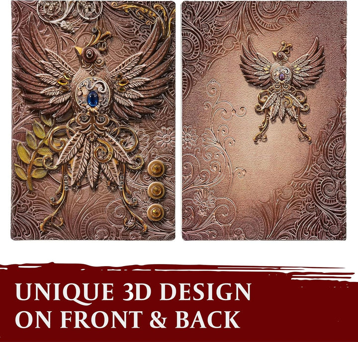 LYNX DND Zubehör – RPG Journal mit 3D Rosa Phönix Motiv im Kunstledereinband mit Stift – Notizbuch f