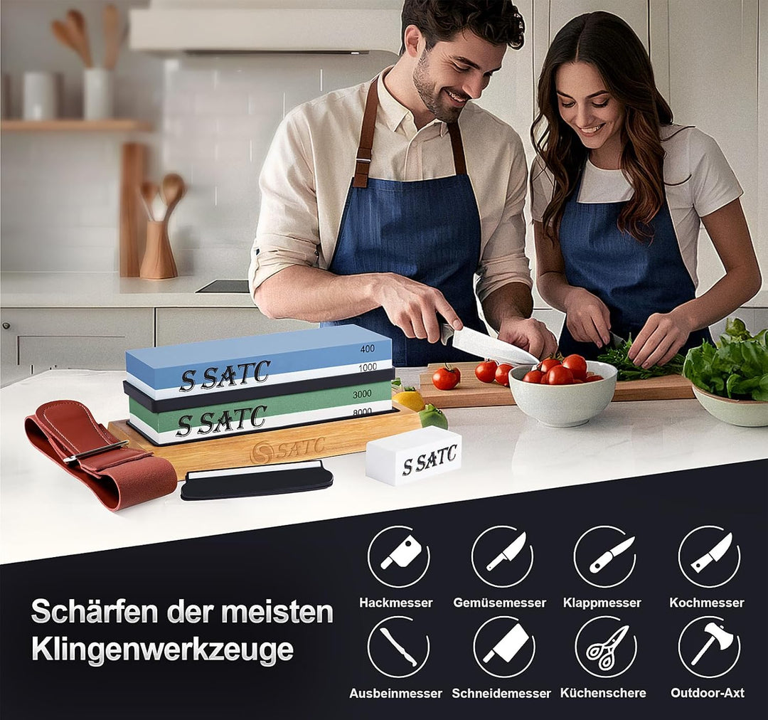 S SATC Schleifstein Messer Set Körnung 400/1000/3000/8000 Wetzstein Messer Schärfen Messerschärfer m